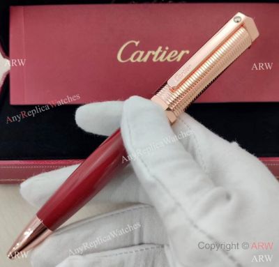 Cartier Santos Dumont De Ballpoint Pen Rose Gold and Red